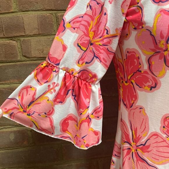 Simply Southern Floral 3/4 Sleeve Fringe Dress Size Large - Picture 4 of 8